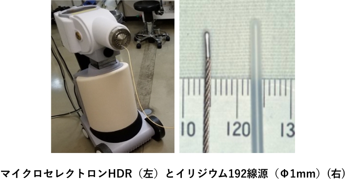 マイクロセレクトロンHDR（左）とイリジウム192線源（Φ1mm）(右)