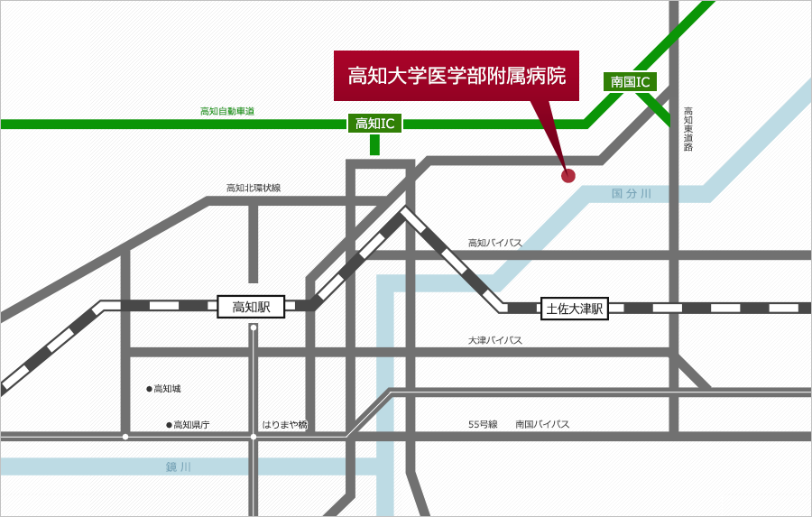 高知大学医学部附属病院への地図