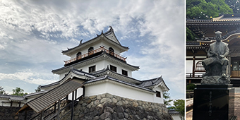 白石城と傑山寺片倉景綱公銅像