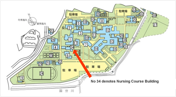 No 34 denotes Nursing Course Building