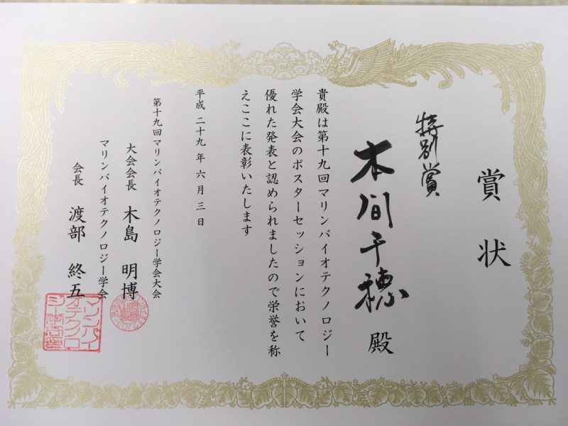 マリンバイオテクノロジー学会特別賞賞状.JPG
